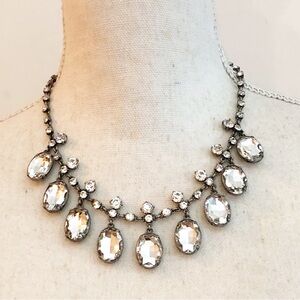 J.CREW Women’s Jeweled Drop Pendants Silver Tone Crystal Statement Necklace
